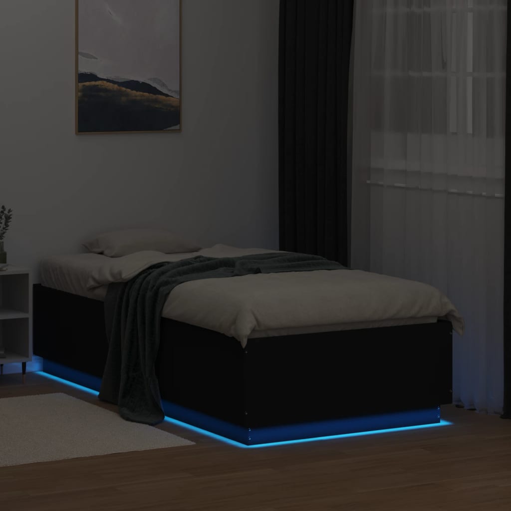 Bed Frame with LED without Mattress Black 75x190 cm