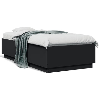 Bed Frame with LED without Mattress Black 75x190 cm Small Single