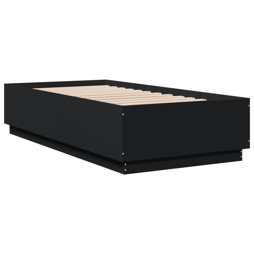 Bed Frame with LED without Mattress Black 75x190 cm