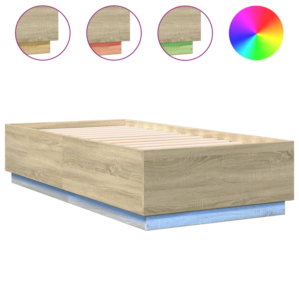 Bed Frame with LED without Mattress Sonoma Oak 75x190 cm