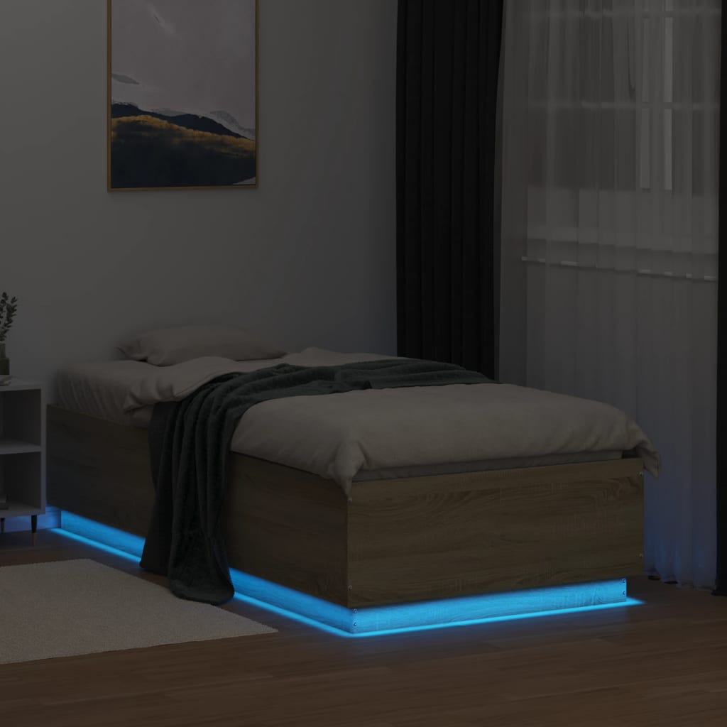 Bed Frame with LED without Mattress Sonoma Oak 75x190 cm