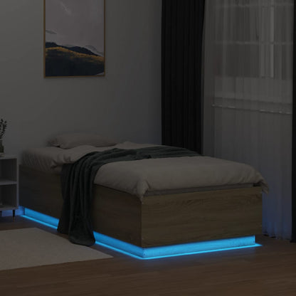 Bed Frame with LED without Mattress Sonoma Oak 75x190 cm