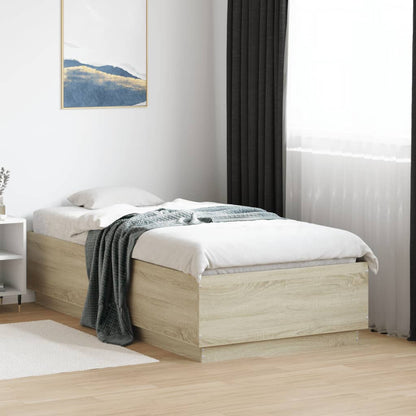 Bed Frame with LED without Mattress Sonoma Oak 75x190 cm
