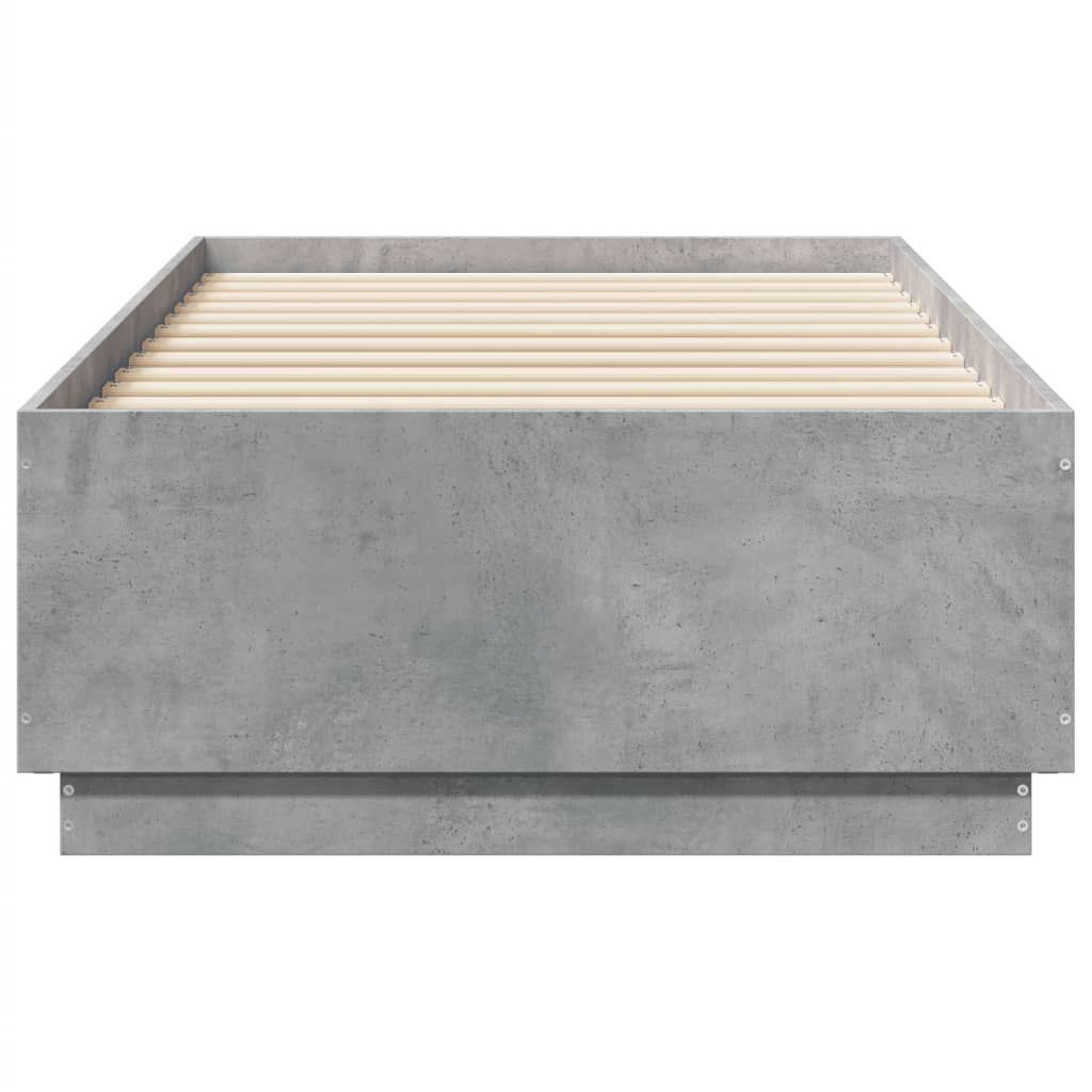 Bed Frame with LED without Mattress Concrete Grey 75x190 cm