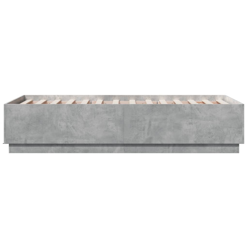 Bed Frame with LED without Mattress Concrete Grey 75x190 cm