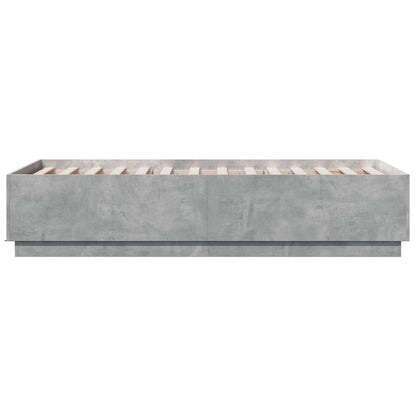 Bed Frame with LED without Mattress Concrete Grey 75x190 cm