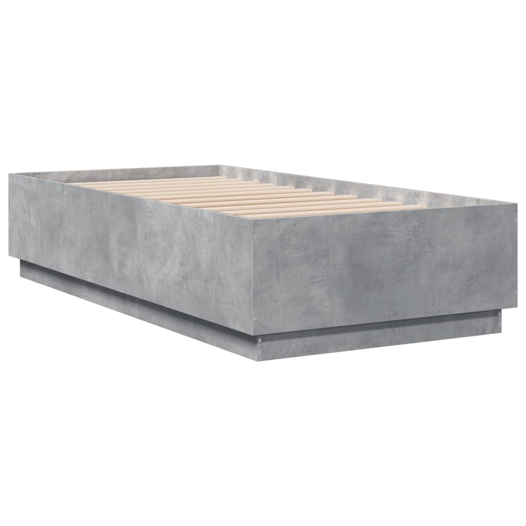Bed Frame with LED without Mattress Concrete Grey 75x190 cm