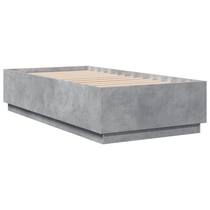 Bed Frame with LED without Mattress Concrete Grey 75x190 cm