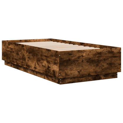 Bed Frame with LED without Mattress Smoked Oak 75x190 cm