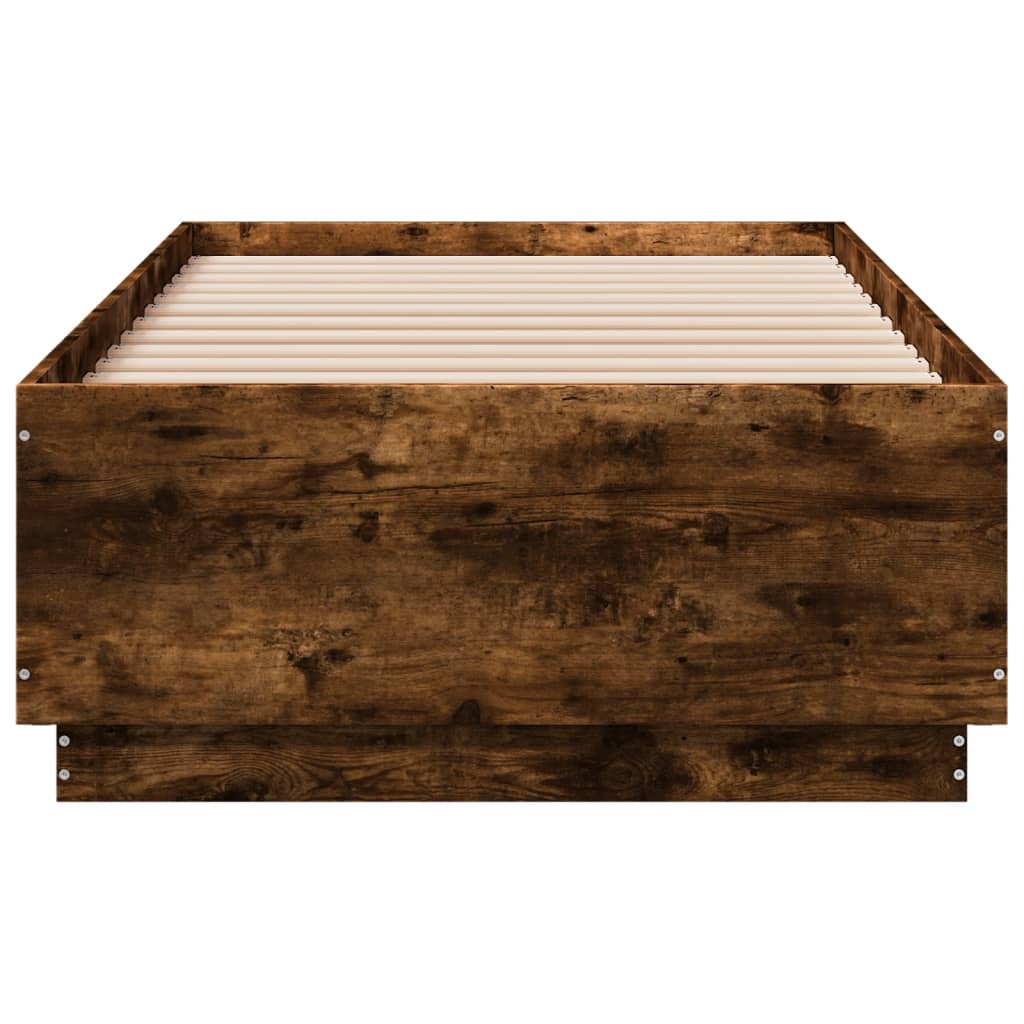 Bed Frame with LED without Mattress Smoked Oak 75x190 cm