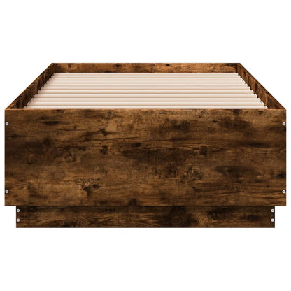 Bed Frame with LED without Mattress Smoked Oak 75x190 cm