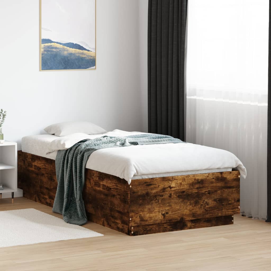 Bed Frame with LED without Mattress Smoked Oak 75x190 cm