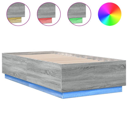 Bed Frame with LED without Mattress Grey Sonoma 75x190 cm