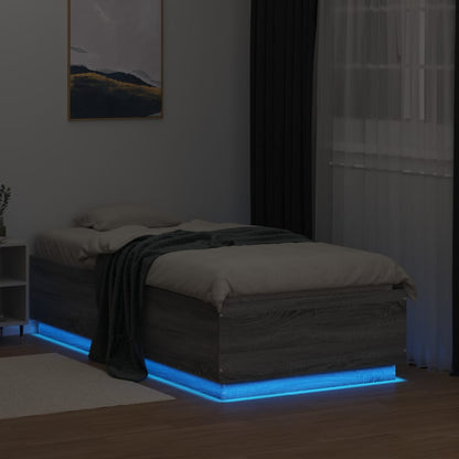 Bed Frame with LED without Mattress Grey Sonoma 75x190 cm
