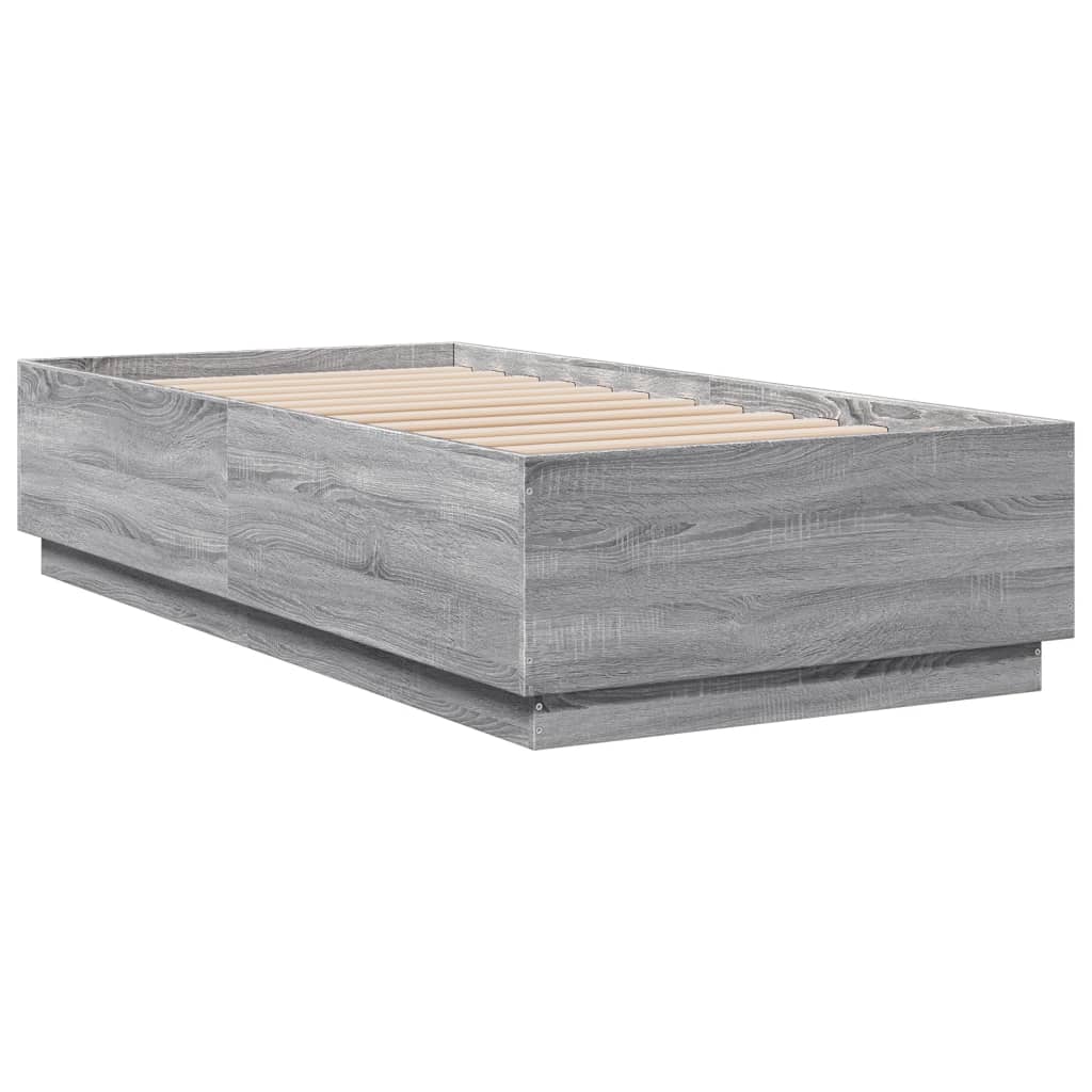 Bed Frame with LED without Mattress Grey Sonoma 75x190 cm