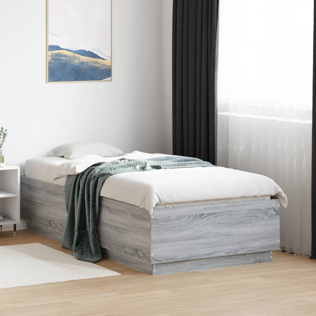 Bed Frame with LED without Mattress Grey Sonoma 75x190 cm