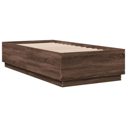 Bed Frame with LED without Mattress Brown Oak 75x190 cm