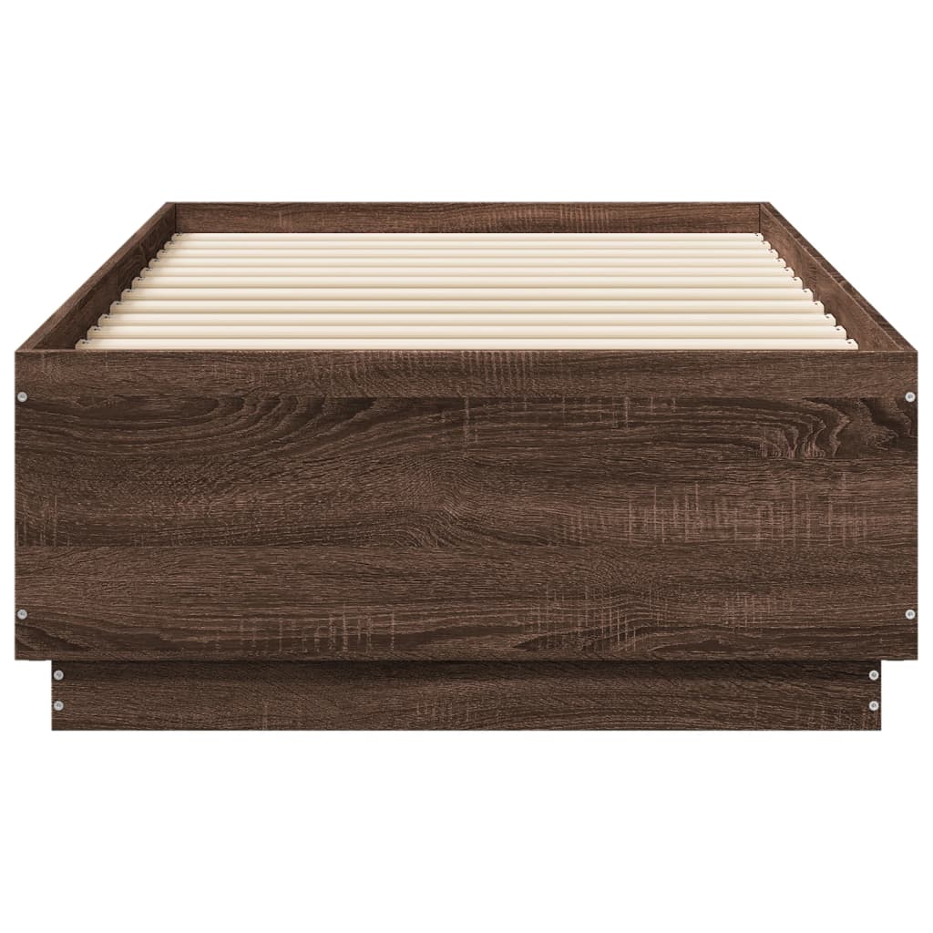 Bed Frame with LED without Mattress Brown Oak 75x190 cm
