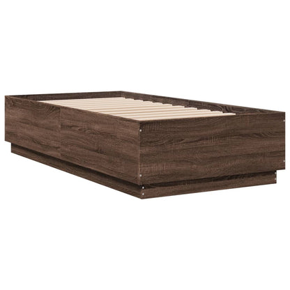 Bed Frame with LED without Mattress Brown Oak 75x190 cm