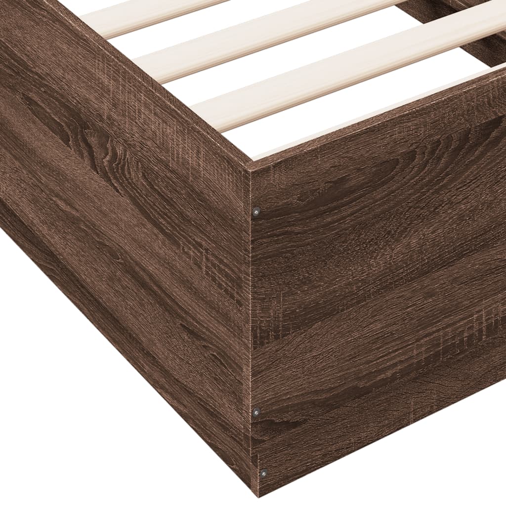 Bed Frame with LED without Mattress Brown Oak 75x190 cm