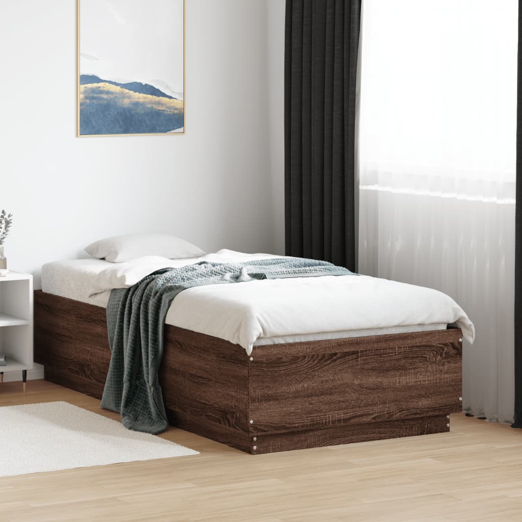 Bed Frame with LED without Mattress Brown Oak 75x190 cm