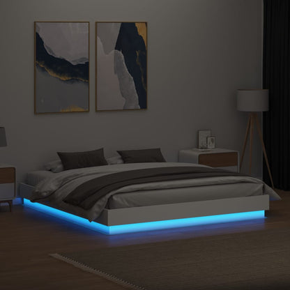 Bed Frame with LED without Mattress White 200x200 cm