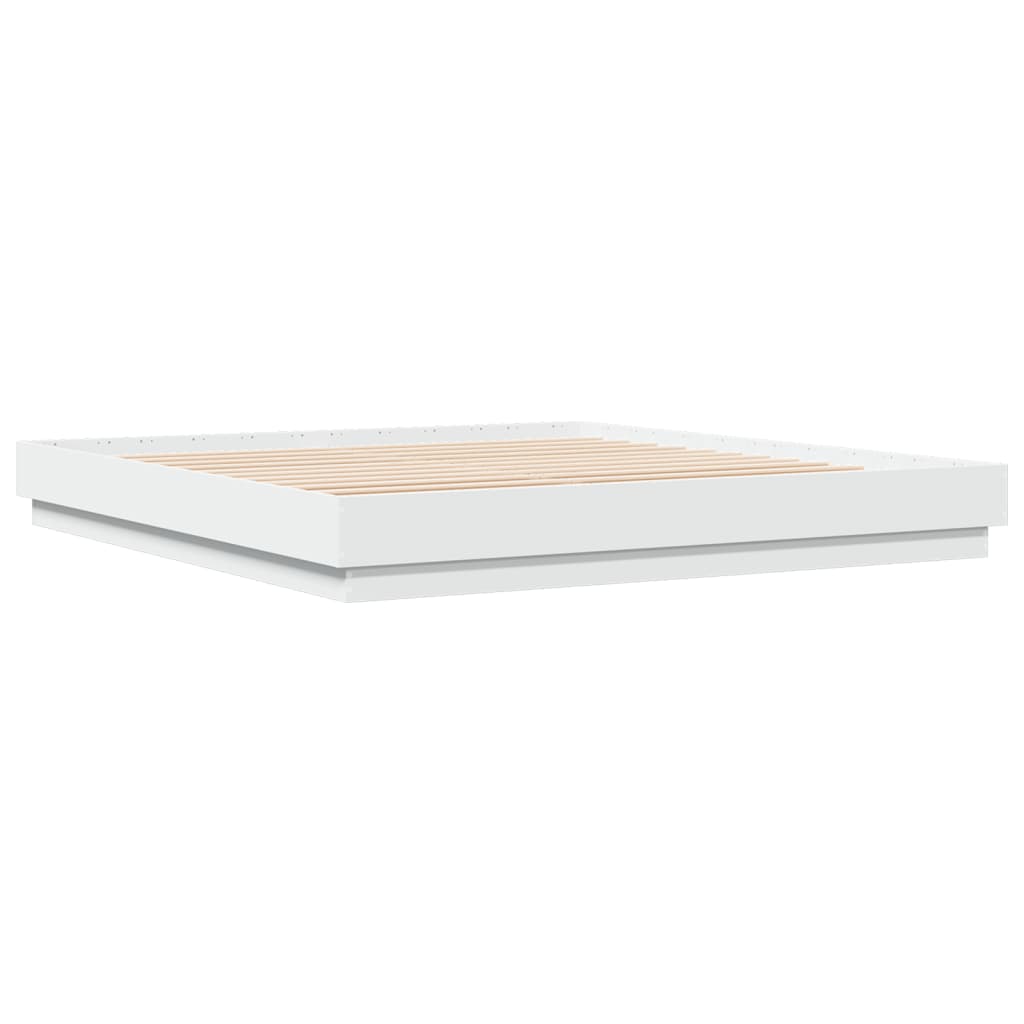 Bed Frame with LED without Mattress White 200x200 cm