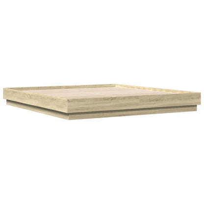 Bed Frame with LED without Mattress Sonoma Oak 200x200 cm