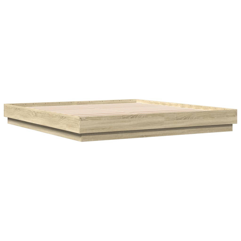 Bed Frame with LED without Mattress Sonoma Oak 200x200 cm