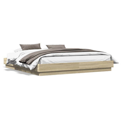 Bed Frame with LED without Mattress Sonoma Oak 200x200 cm