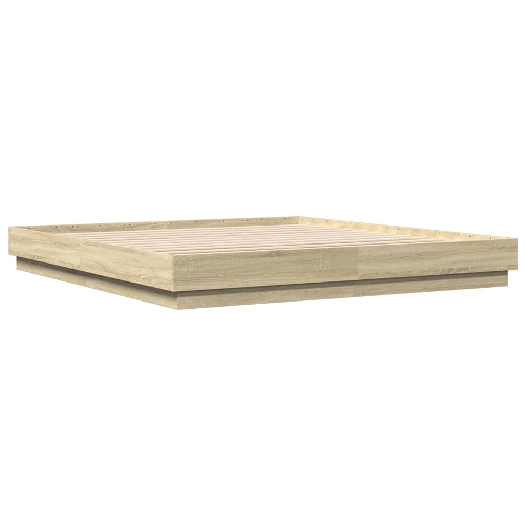 Bed Frame with LED without Mattress Sonoma Oak 200x200 cm