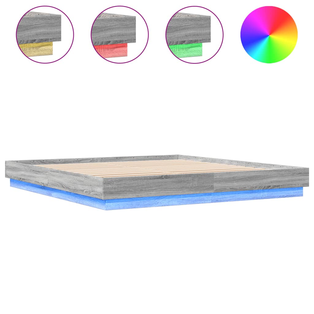 Bed Frame with LED without Mattress Grey Sonoma 200x200 cm
