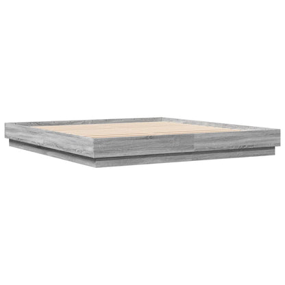 Bed Frame with LED without Mattress Grey Sonoma 200x200 cm