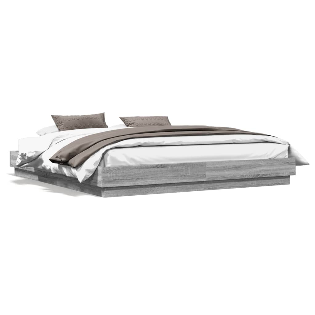Bed Frame with LED without Mattress Grey Sonoma 200x200 cm