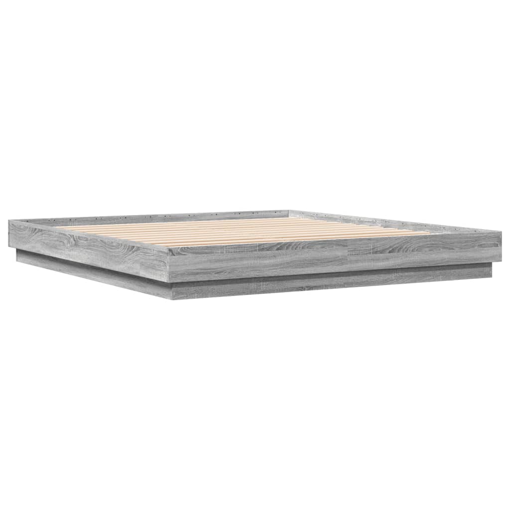 Bed Frame with LED without Mattress Grey Sonoma 200x200 cm