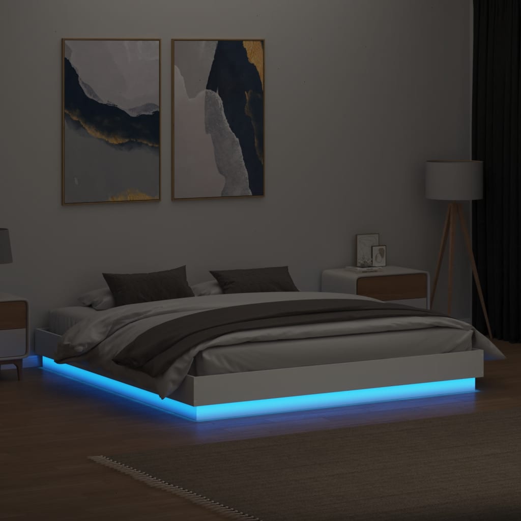 Bed Frame with LED without Mattress White 180x200 cm Super King