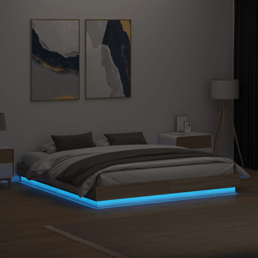 Bed Frame with LED without Mattress Sonoma Oak 180x200 cm