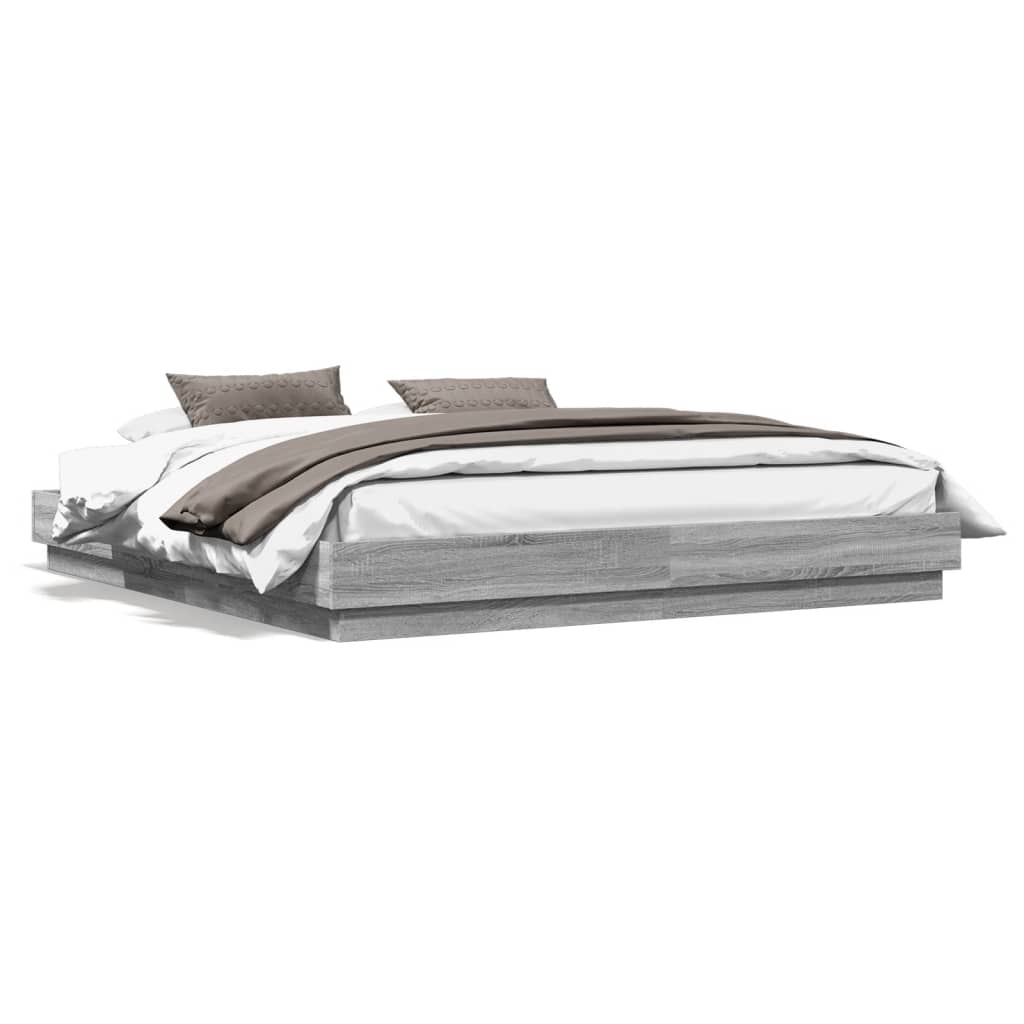 Bed Frame with LED without Mattress Grey Sonoma 180x200 cm Super King