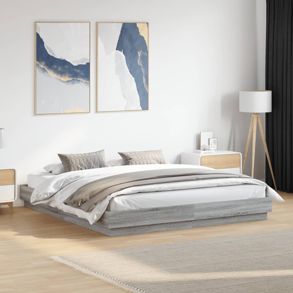 Bed Frame with LED without Mattress Grey Sonoma 180x200 cm