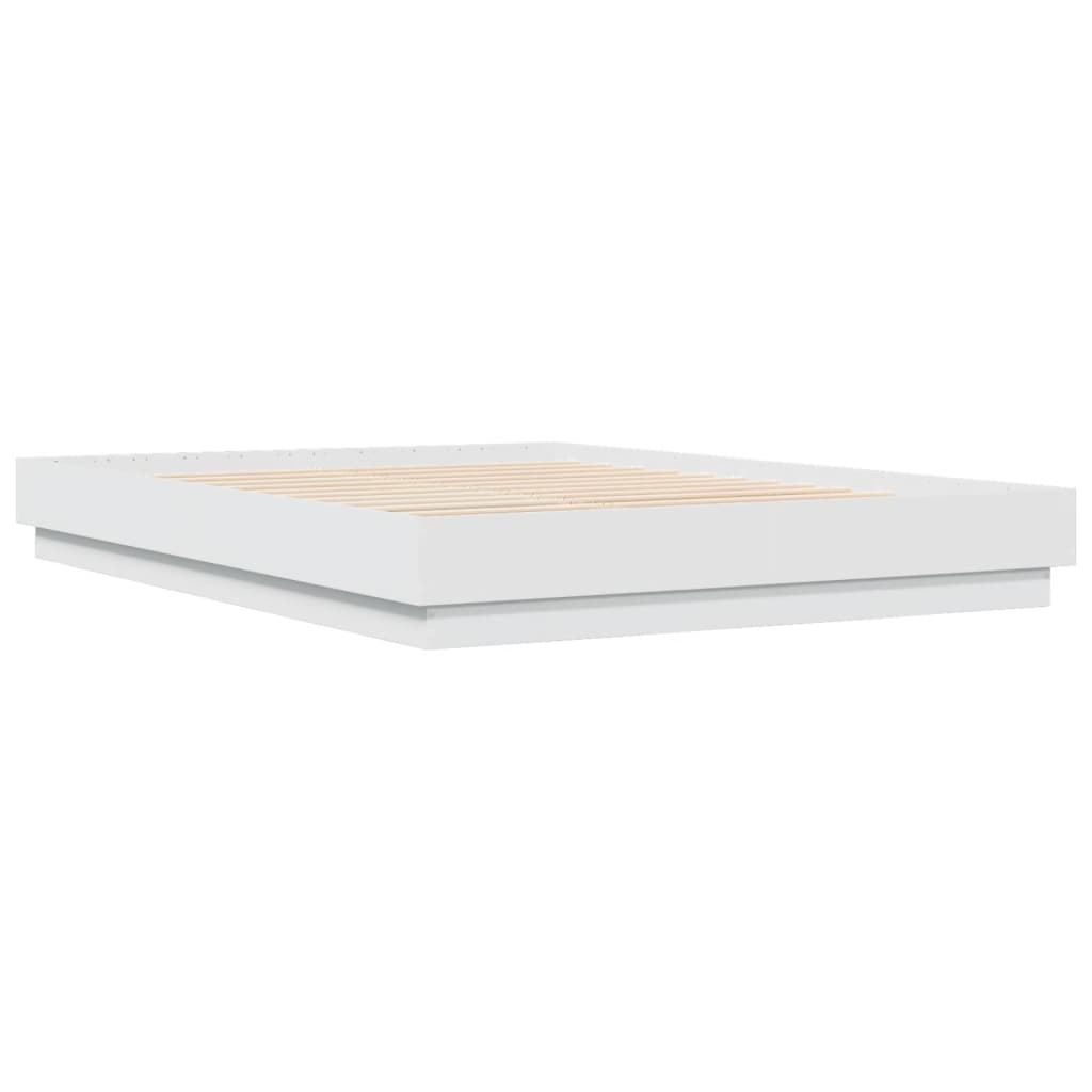 Bed Frame with LED without Mattress White 160x200 cm