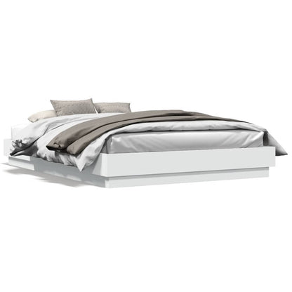 Bed Frame with LED without Mattress White 160x200 cm