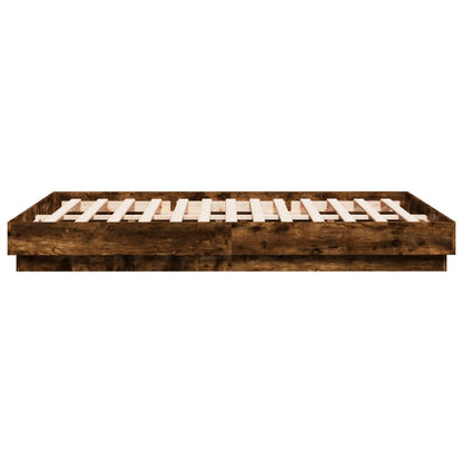 Bed Frame with LED without Mattress Smoked Oak 160x200 cm