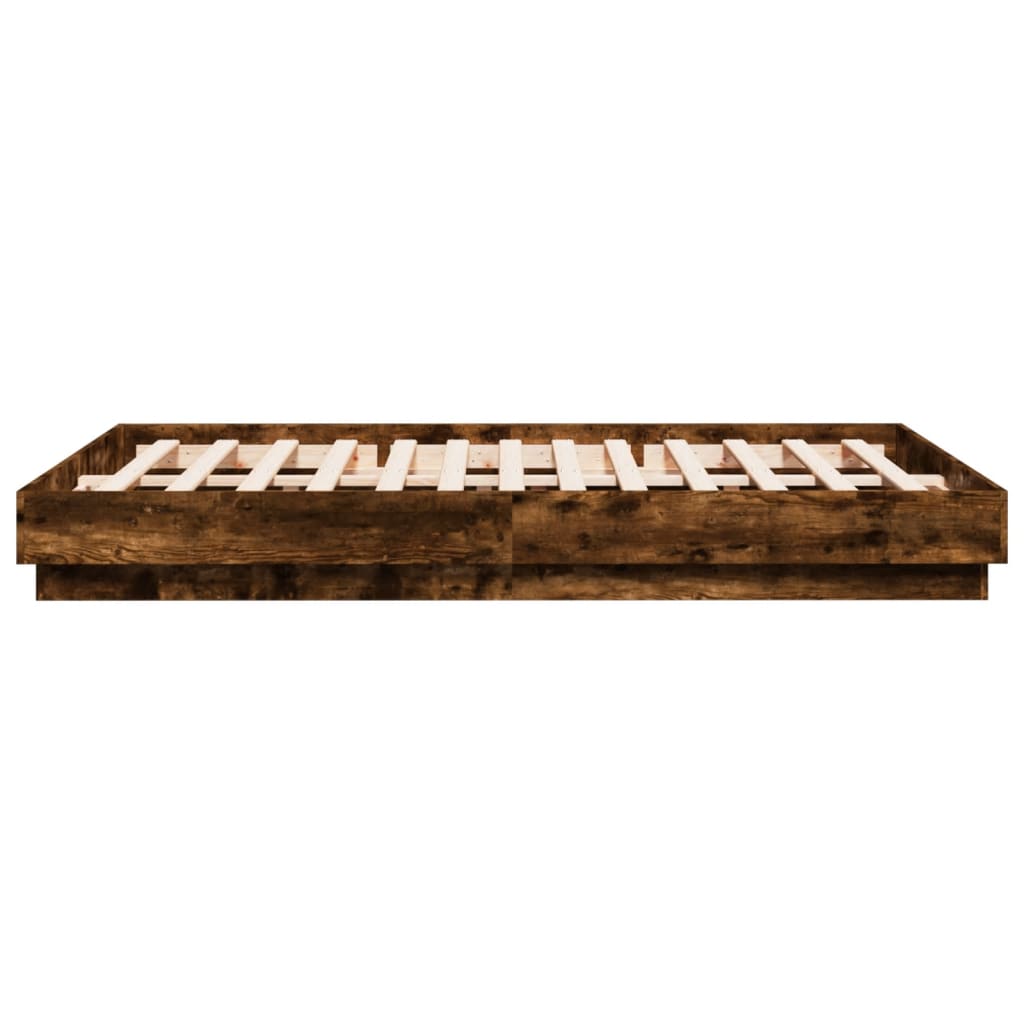 Bed Frame with LED without Mattress Smoked Oak 160x200 cm