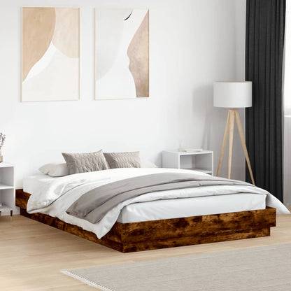 Bed Frame with LED without Mattress Smoked Oak 160x200 cm