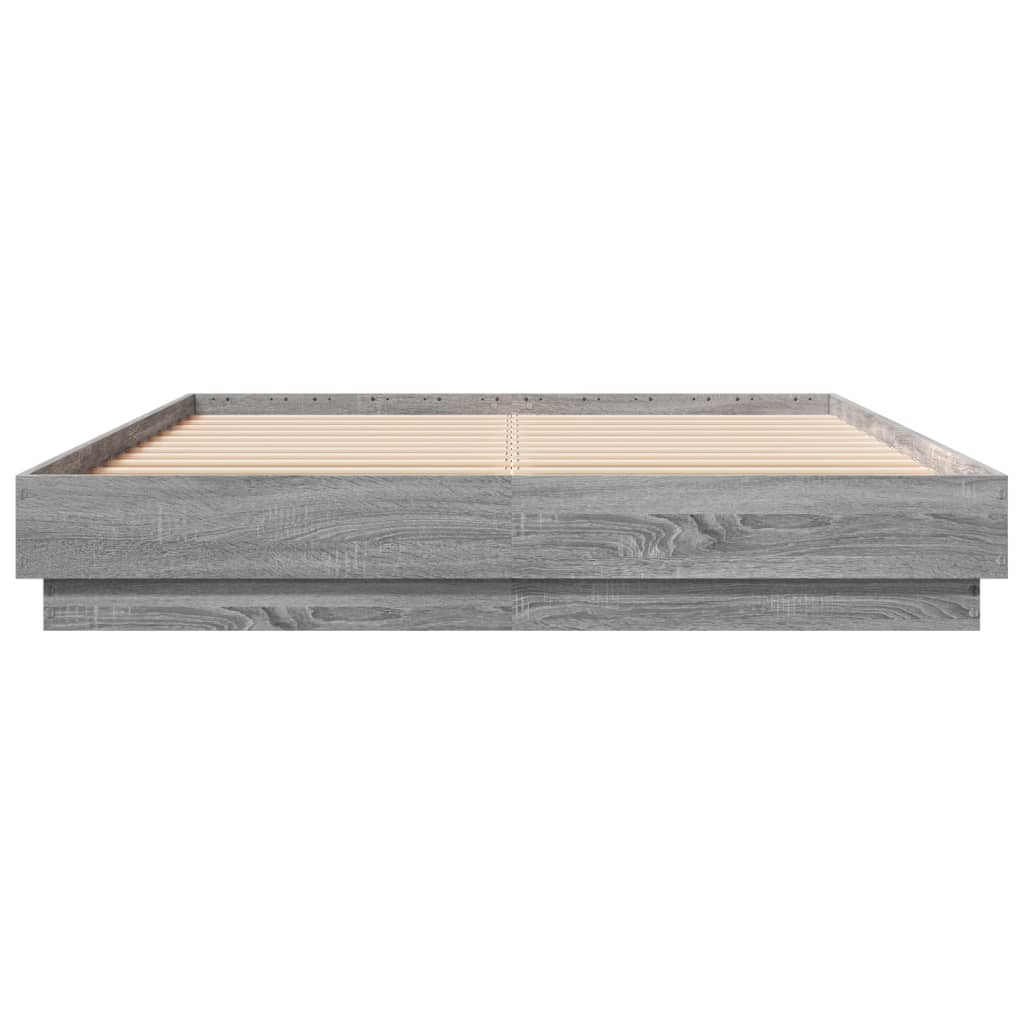 Bed Frame with LED without Mattress Grey Sonoma 160x200 cm