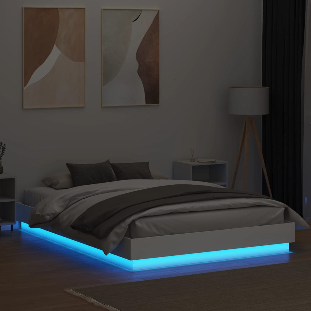 Bed Frame with LED without Mattress White 150x200 cm King Size