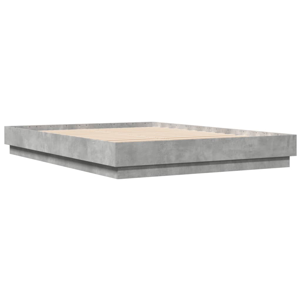 Bed Frame with LED without Mattress Concrete Grey 150x200 cm