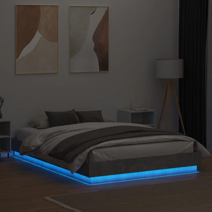 Bed Frame with LED without Mattress Concrete Grey 150x200 cm