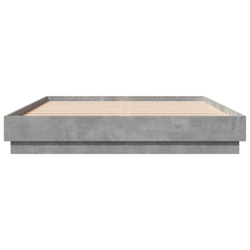 Bed Frame with LED without Mattress Concrete Grey 150x200 cm
