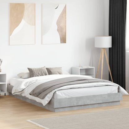 Bed Frame with LED without Mattress Concrete Grey 150x200 cm
